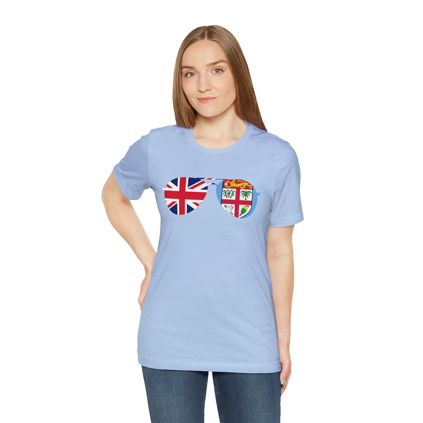 WATCH PARTY FIJI RUGBY Unisex T-Shirts in White and Baby Blue (SUNGLASSES)