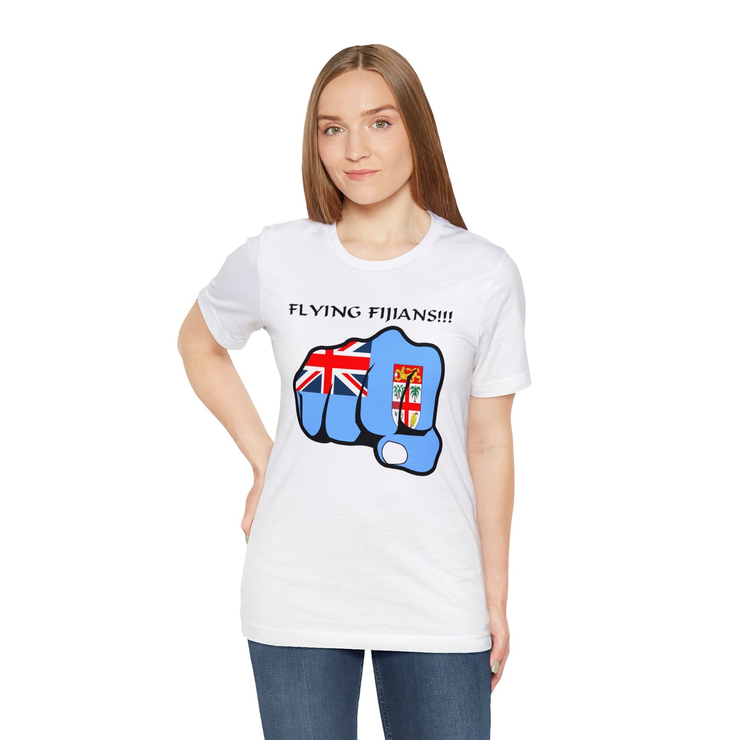 WATCH PARTY FIJI RUGBY Unisex T-Shirts in White and Baby Blue (Fist)