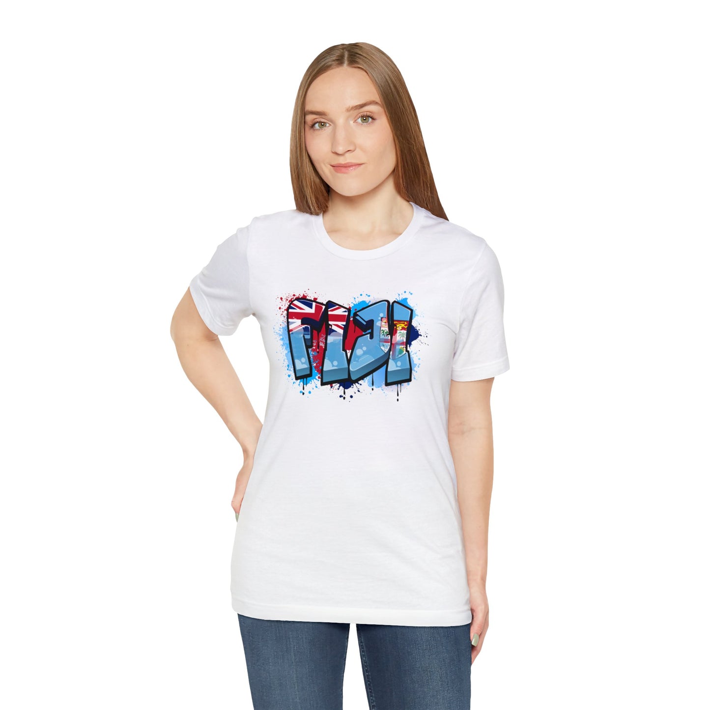 WATCH PARTY FIJI RUGBY Unisex T-Shirts in White and Baby Blue (Fiji Graffiti)