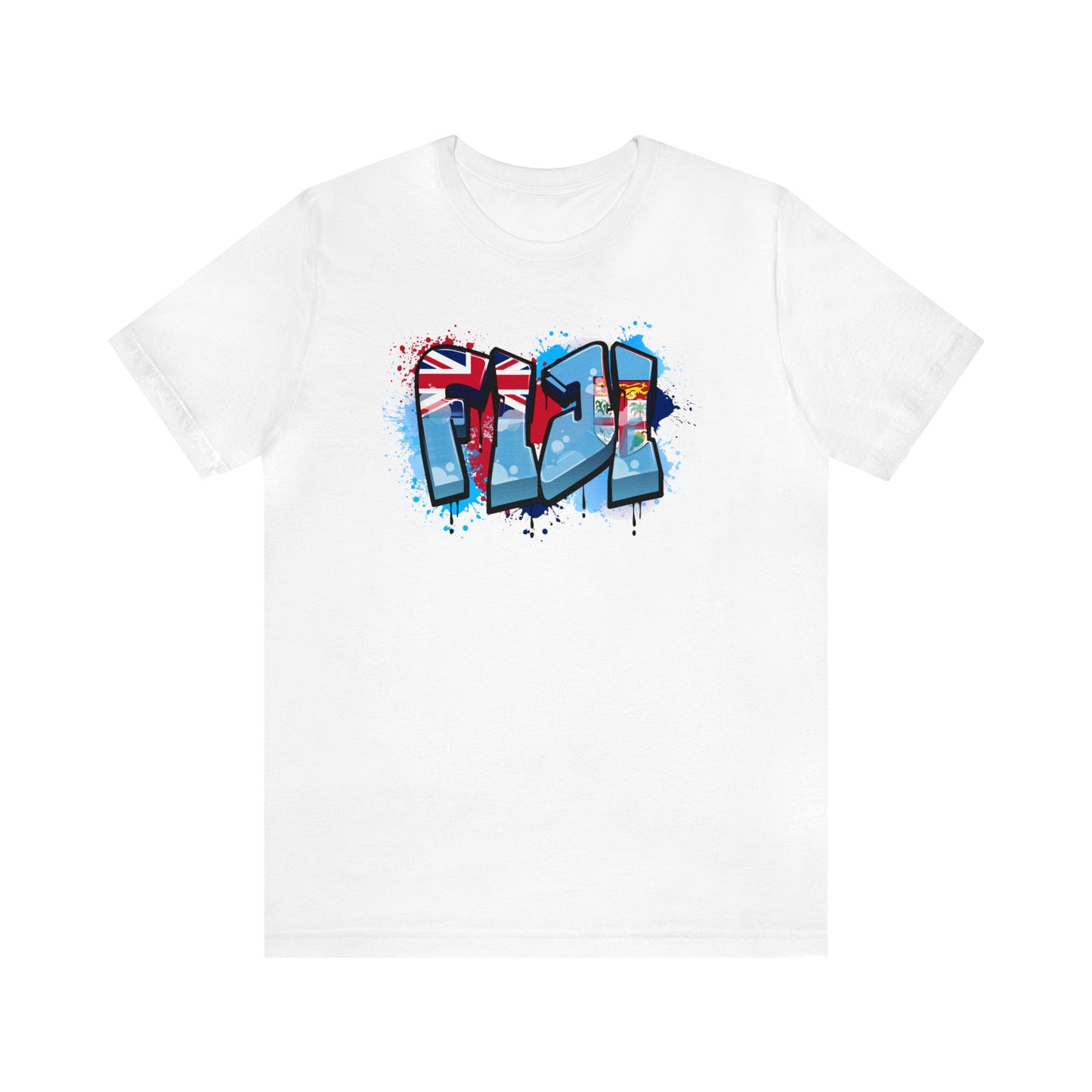 WATCH PARTY FIJI RUGBY Unisex T-Shirts in White and Baby Blue (Fiji Graffiti)