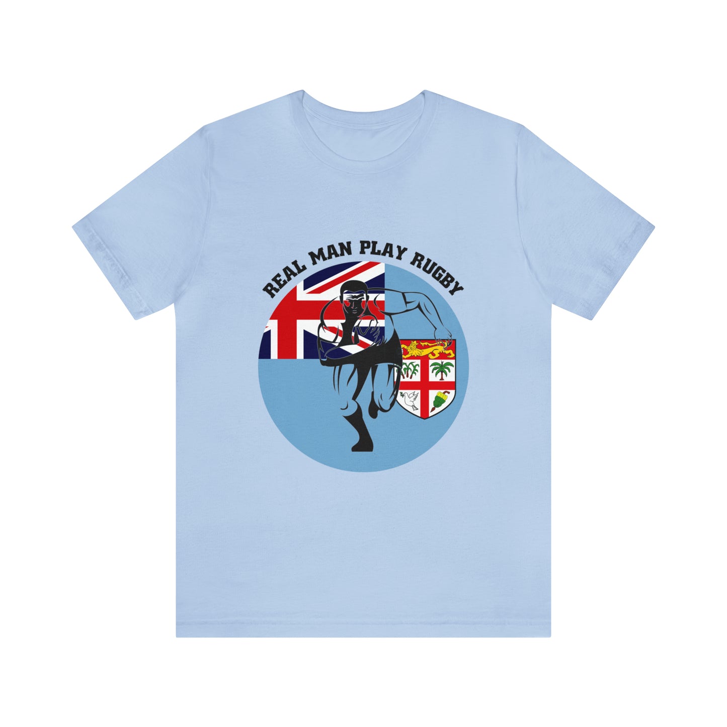 WATCH PARTY FIJI RUGBY Unisex T-Shirts in White and Baby Blue (Real Man)