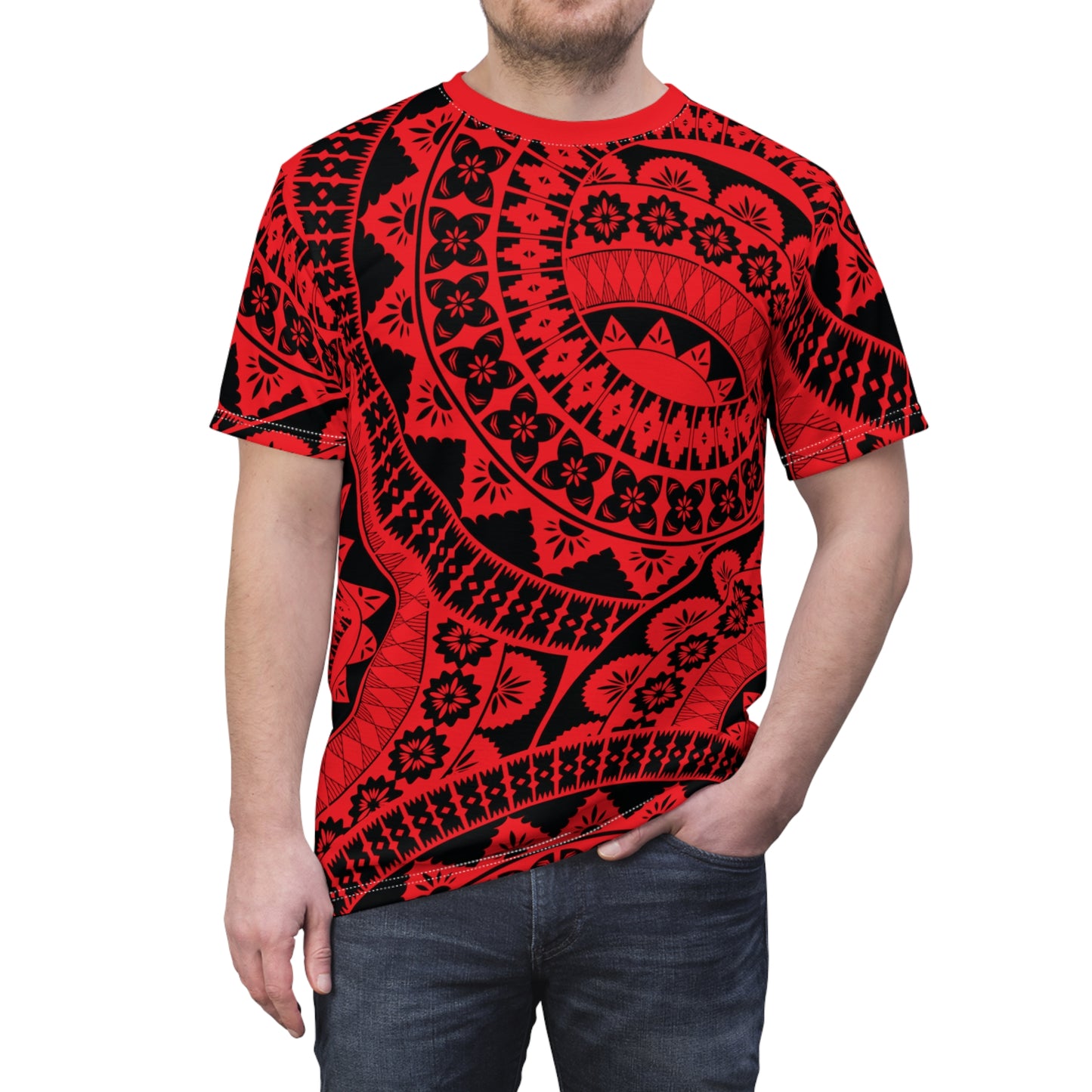 Fijian Masi seamless Pattern Unisex ALL OVER PRINT (AOP) design - Red