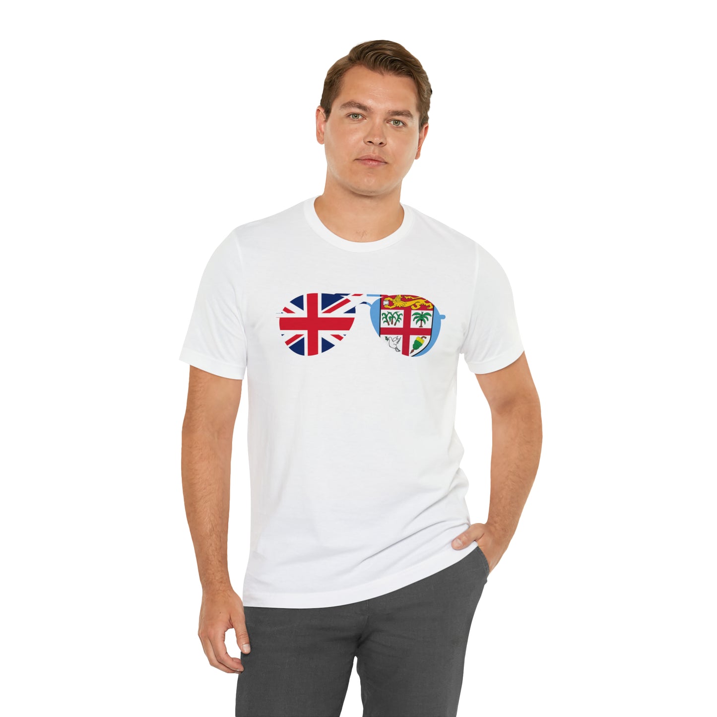 WATCH PARTY FIJI RUGBY Unisex T-Shirts in White and Baby Blue (SUNGLASSES)