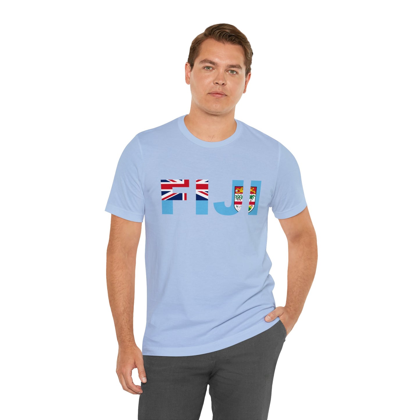 WATCH PARTY FIJI RUGBY Unisex T-Shirts in White and Baby Blue (Viti)