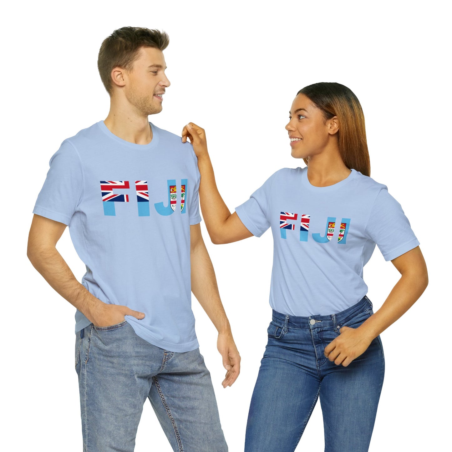 WATCH PARTY FIJI RUGBY Unisex T-Shirts in White and Baby Blue (Viti)