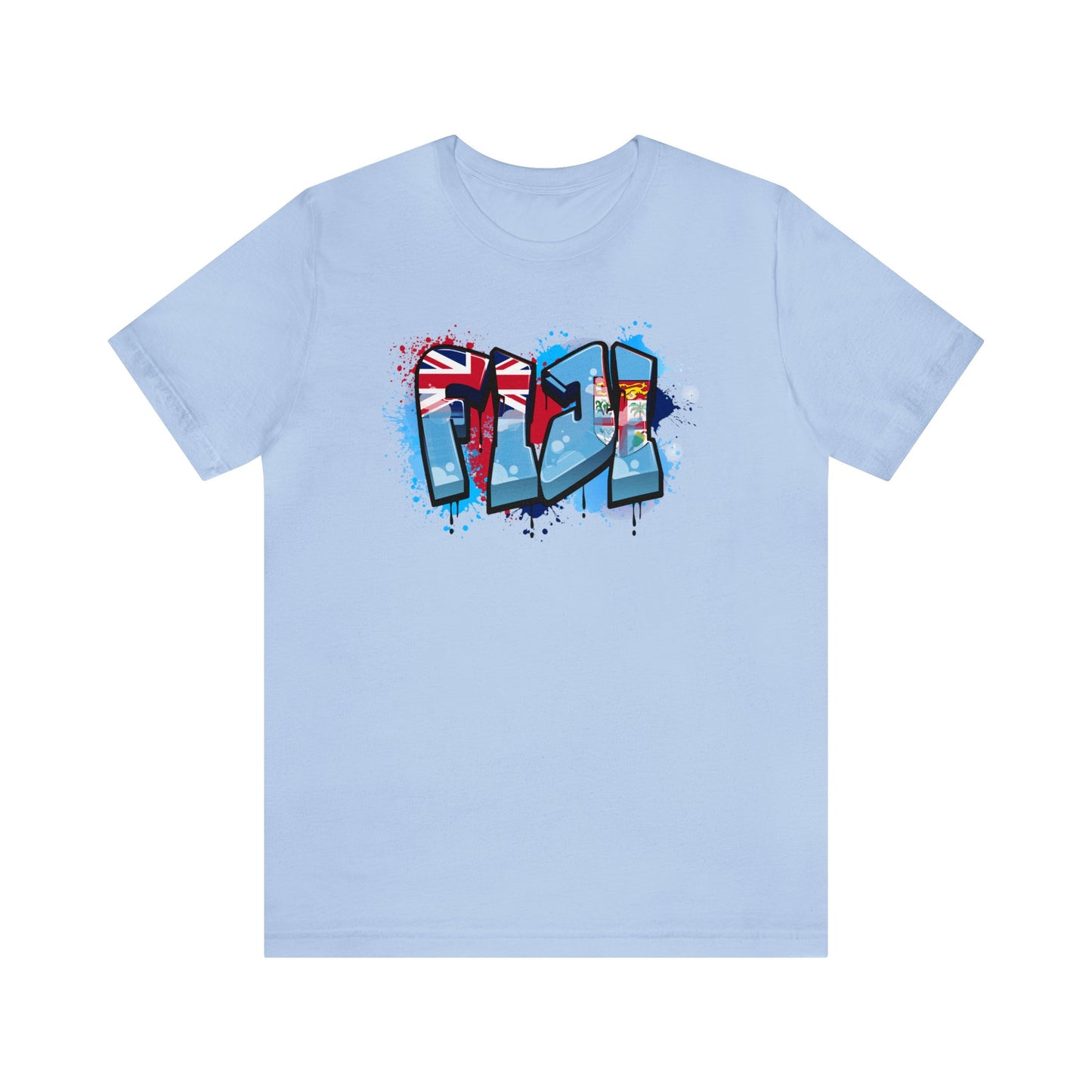 WATCH PARTY FIJI RUGBY Unisex T-Shirts in White and Baby Blue (Fiji Graffiti)