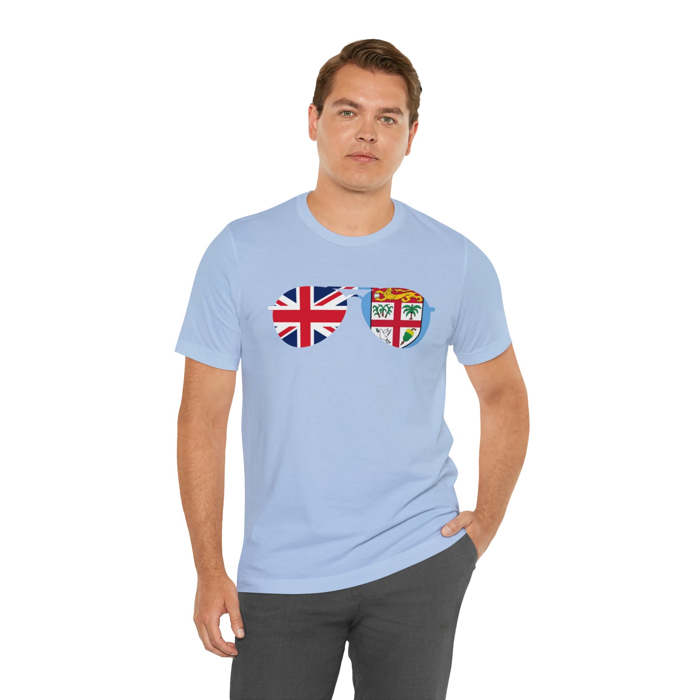 WATCH PARTY FIJI RUGBY Unisex T-Shirts in White and Baby Blue (SUNGLASSES)