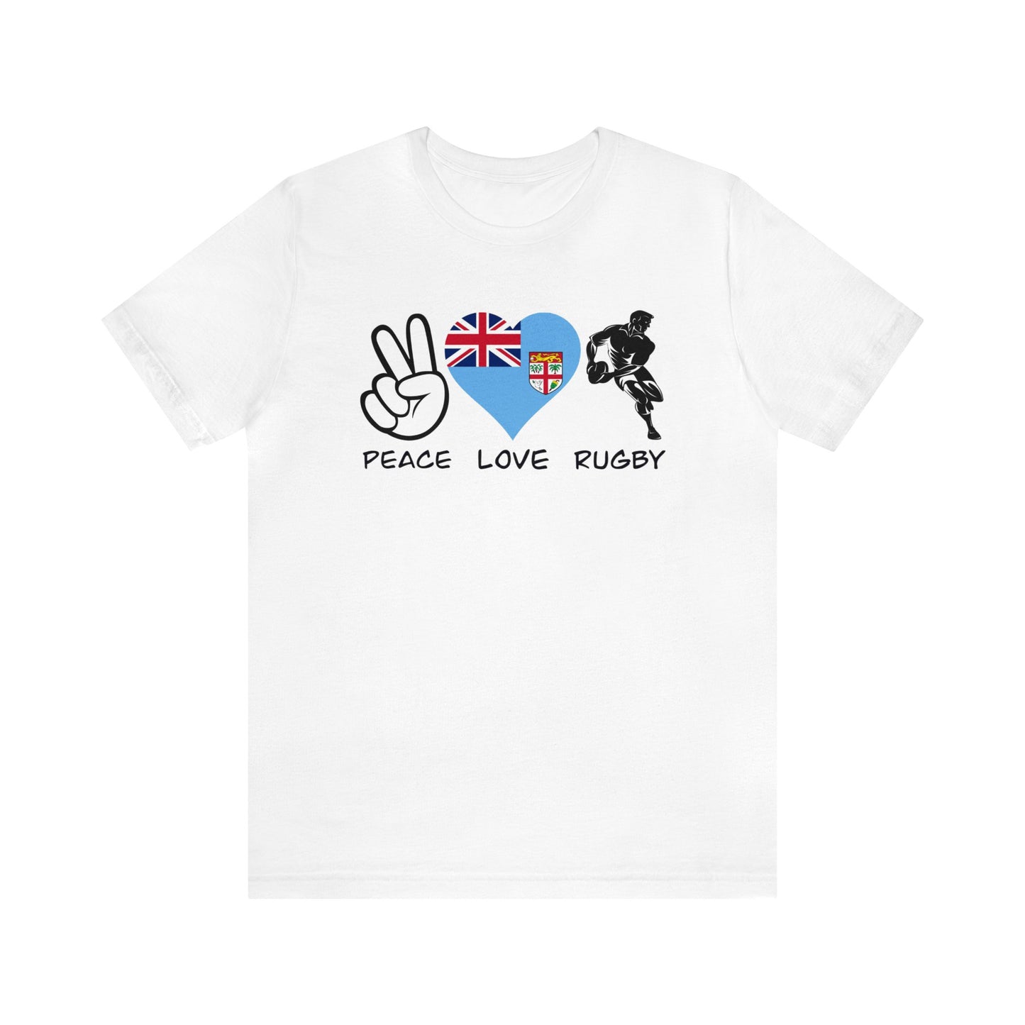 WATCH PARTY FIJI RUGBY Unisex T-Shirts in White and Baby Blue (Peace, Love, Rugby)