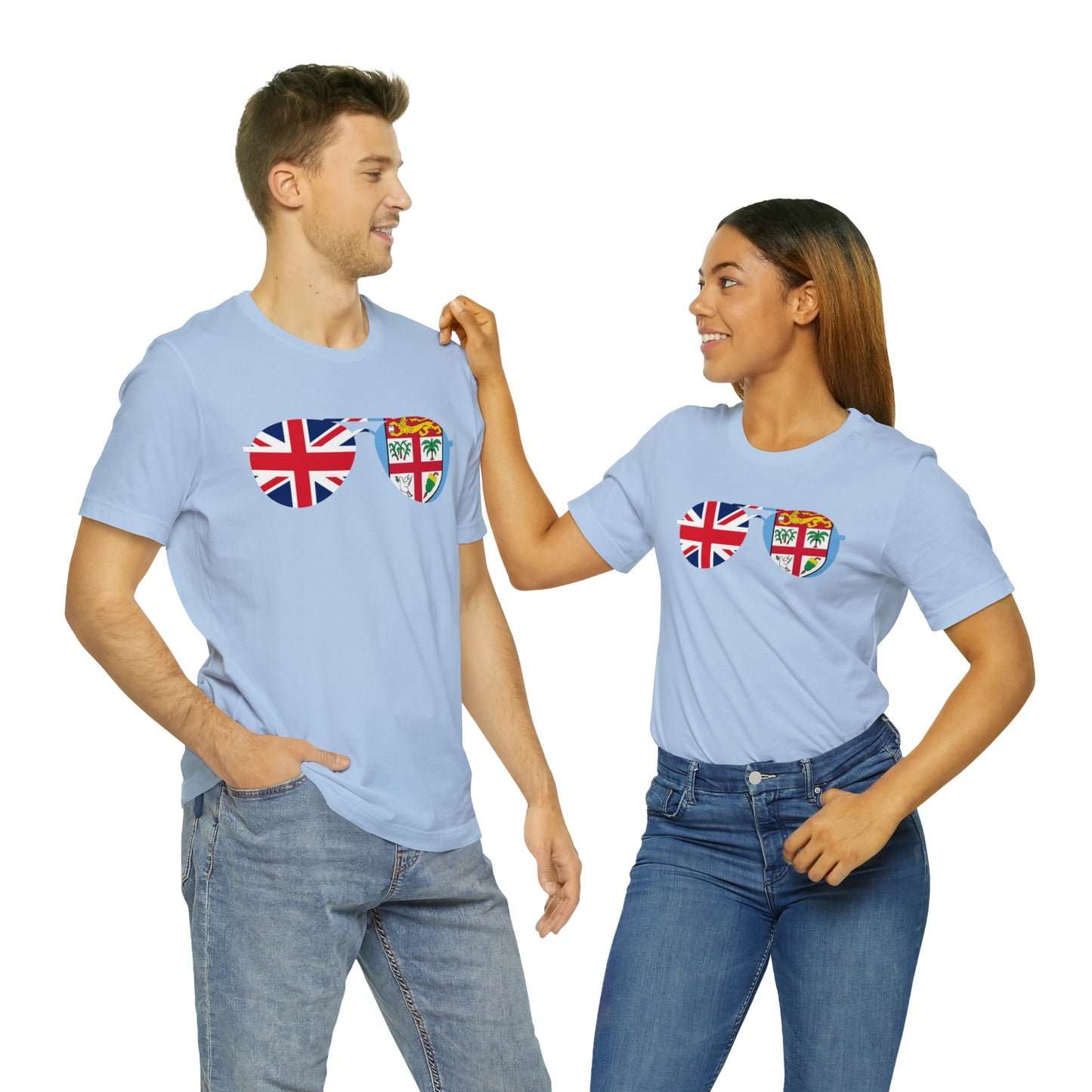 WATCH PARTY FIJI RUGBY Unisex T-Shirts in White and Baby Blue (SUNGLASSES)