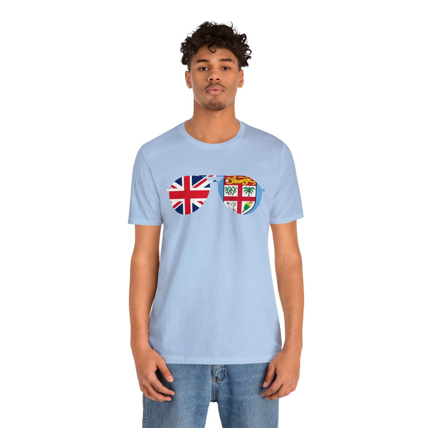 WATCH PARTY FIJI RUGBY Unisex T-Shirts in White and Baby Blue (SUNGLASSES)