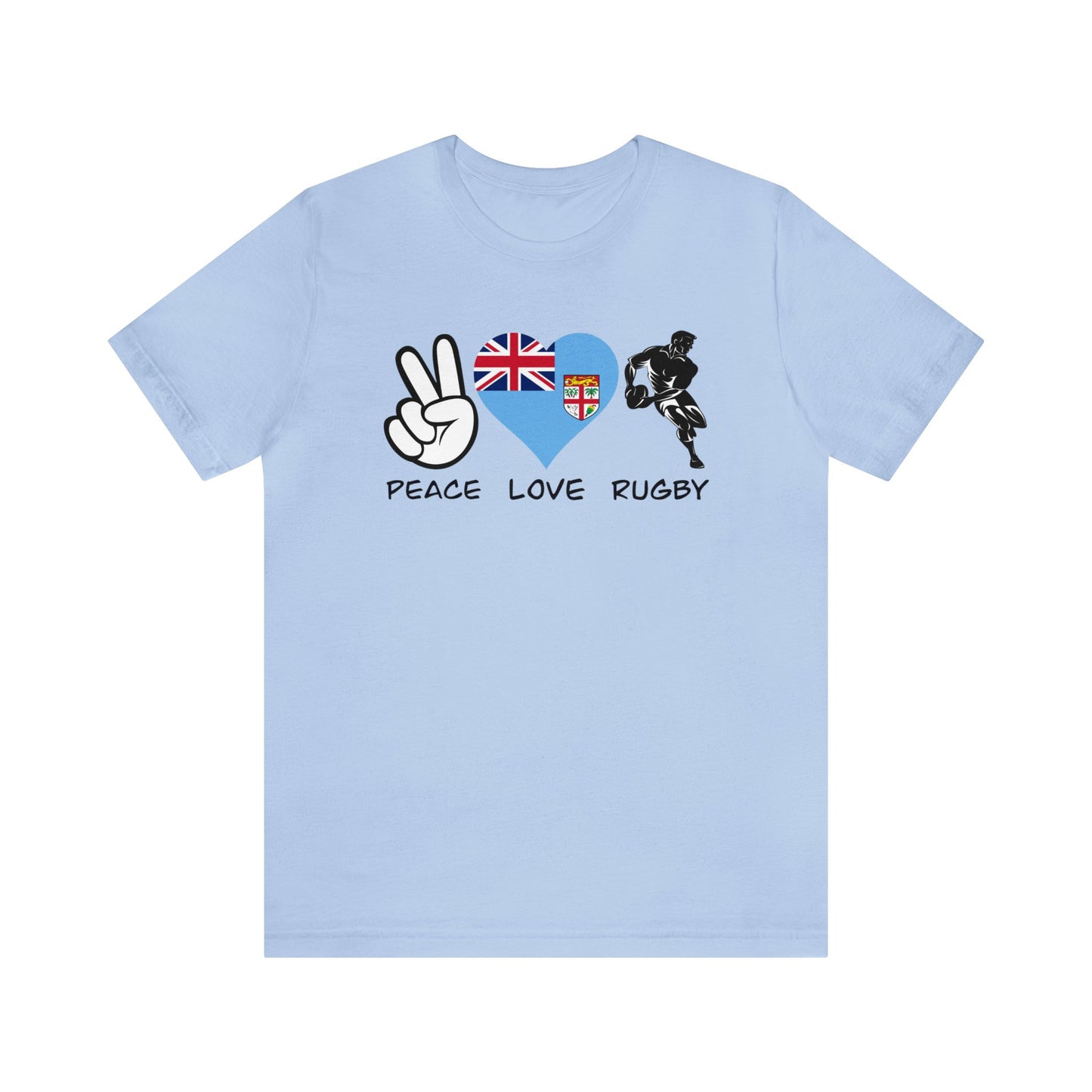 WATCH PARTY FIJI RUGBY Unisex T-Shirts in White and Baby Blue (Peace, Love, Rugby)