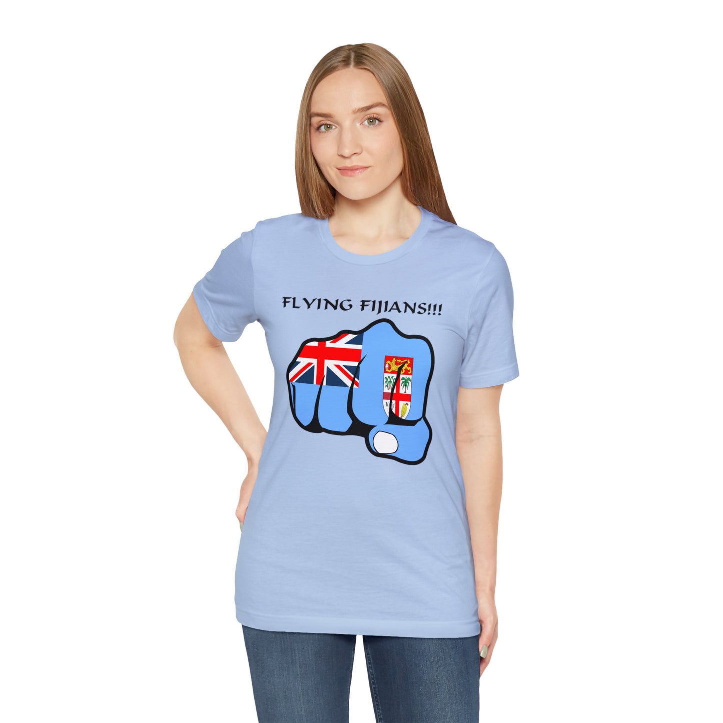 WATCH PARTY FIJI RUGBY Unisex T-Shirts in White and Baby Blue (Fist)