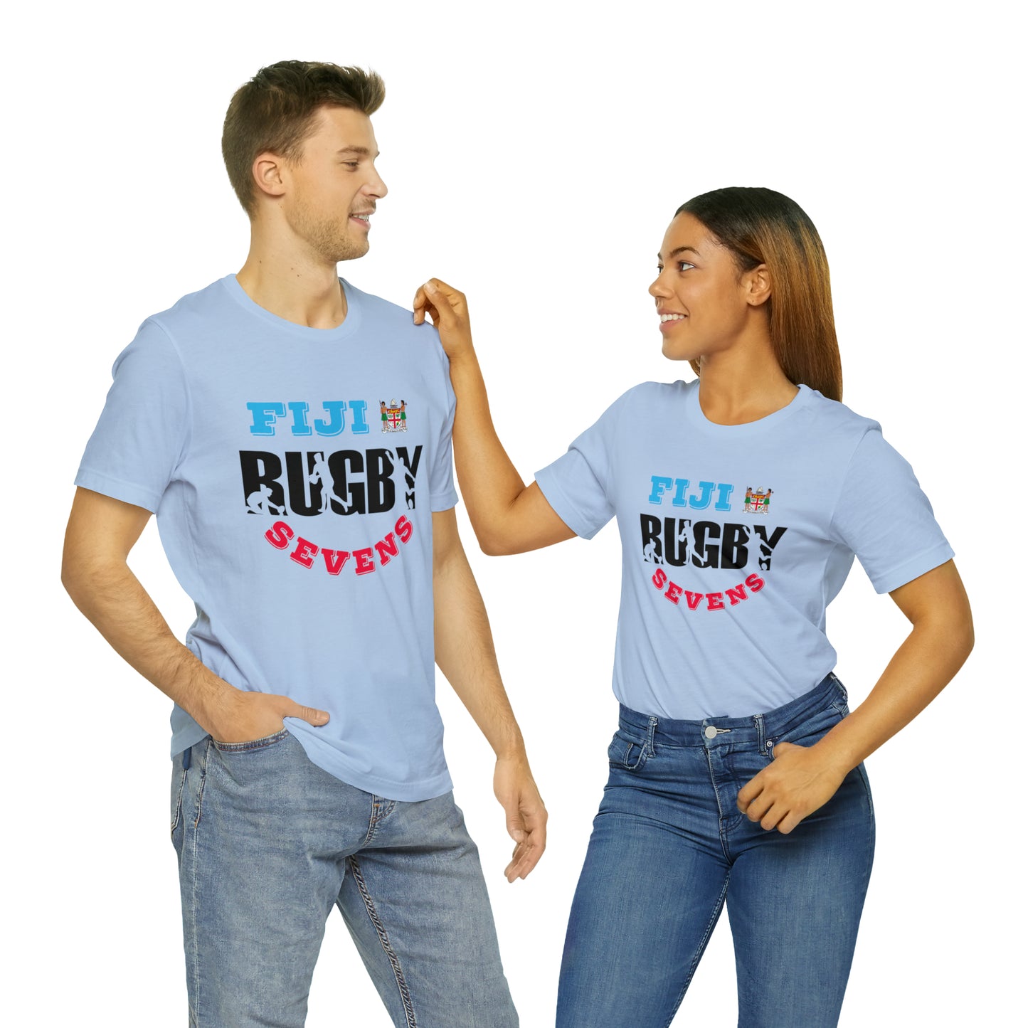 WATCH PARTY FIJI RUGBY Unisex T-Shirts in White and Baby Blue (SEVENS)