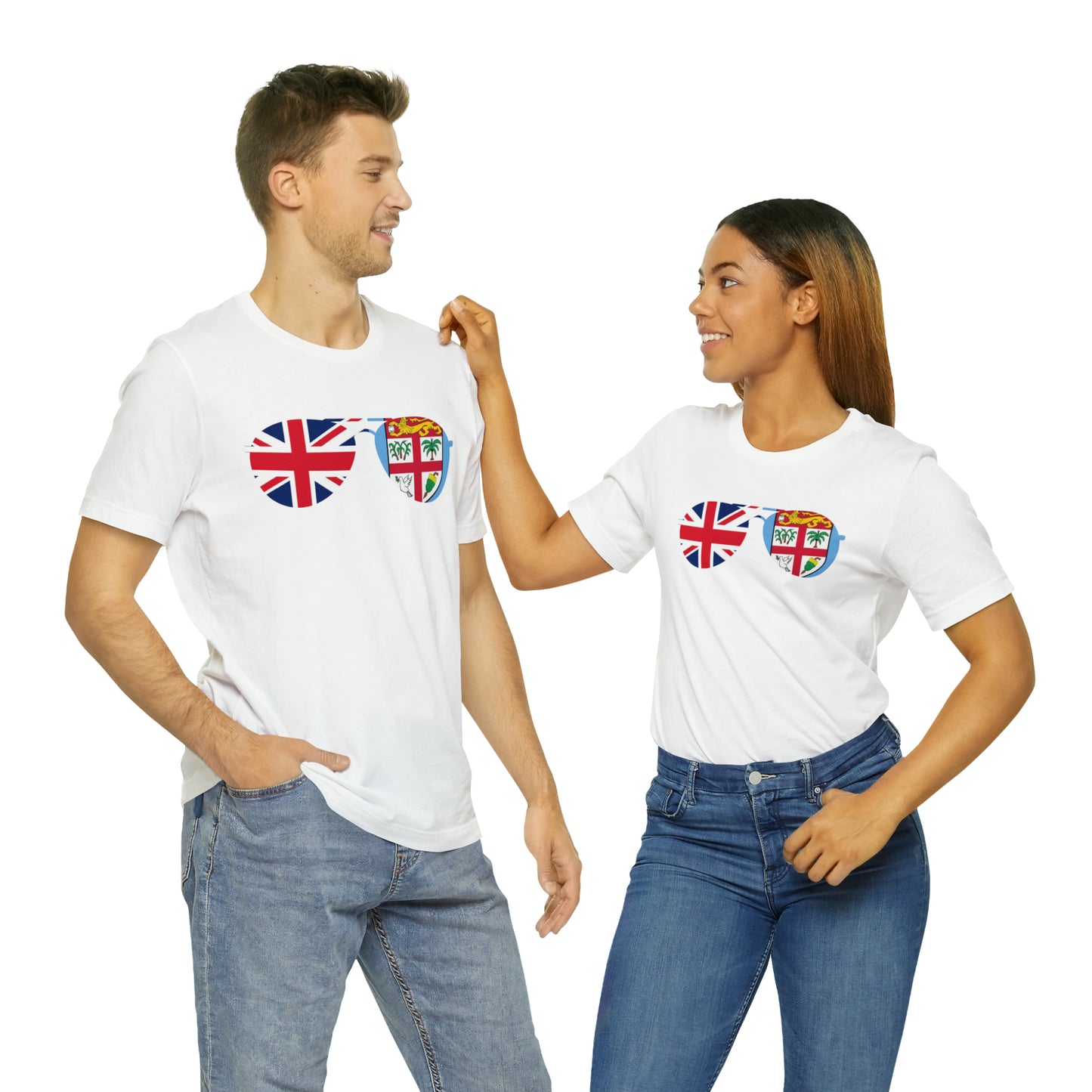 WATCH PARTY FIJI RUGBY Unisex T-Shirts in White and Baby Blue (SUNGLASSES)